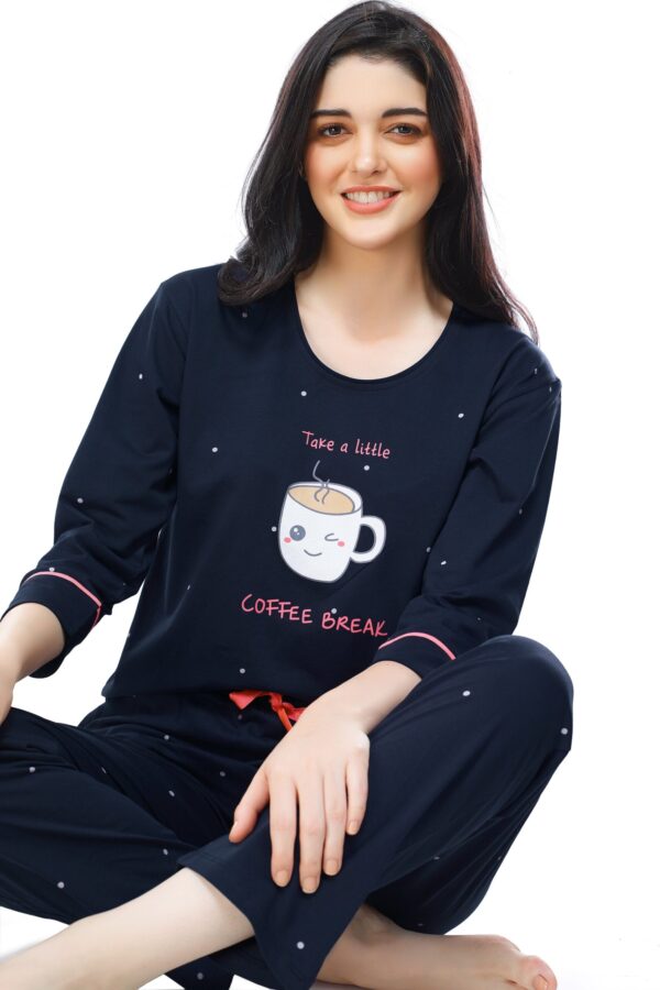 Women's Cotton Navy Blue Dot Printed Stylish Night Suit Set